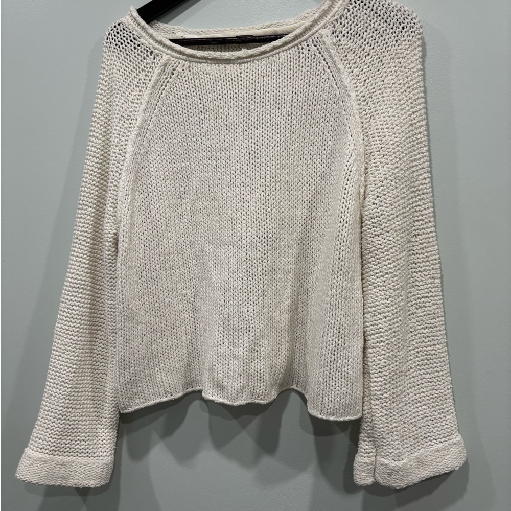 Cream FreePeople Cropped Knit Sweater